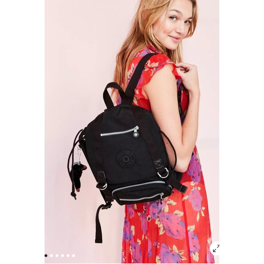 Kipling Black Nylon Mini Backpack With Monkey Charm NWOT